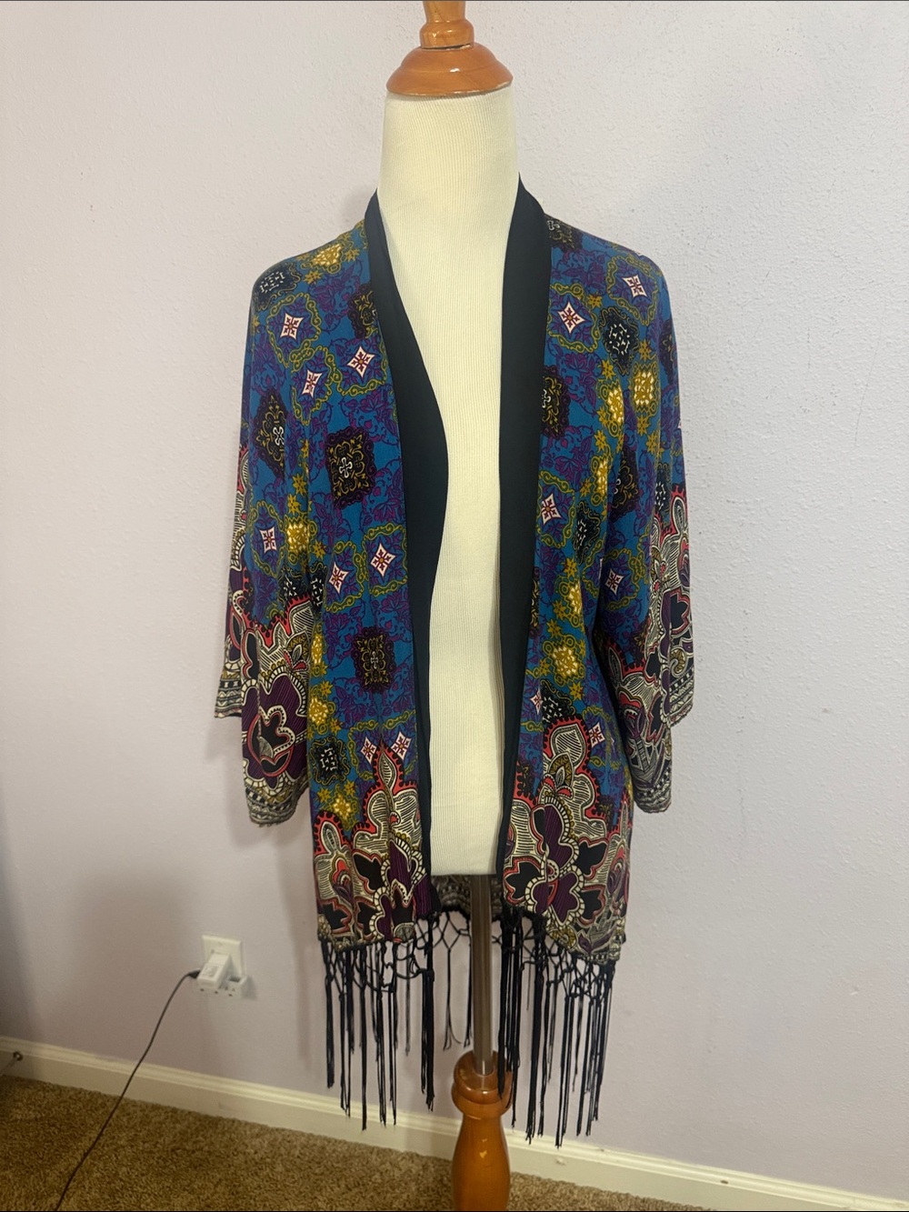 Flying Tomato Women Multicolor Fringe Open Kimono Cardigan Size Medium